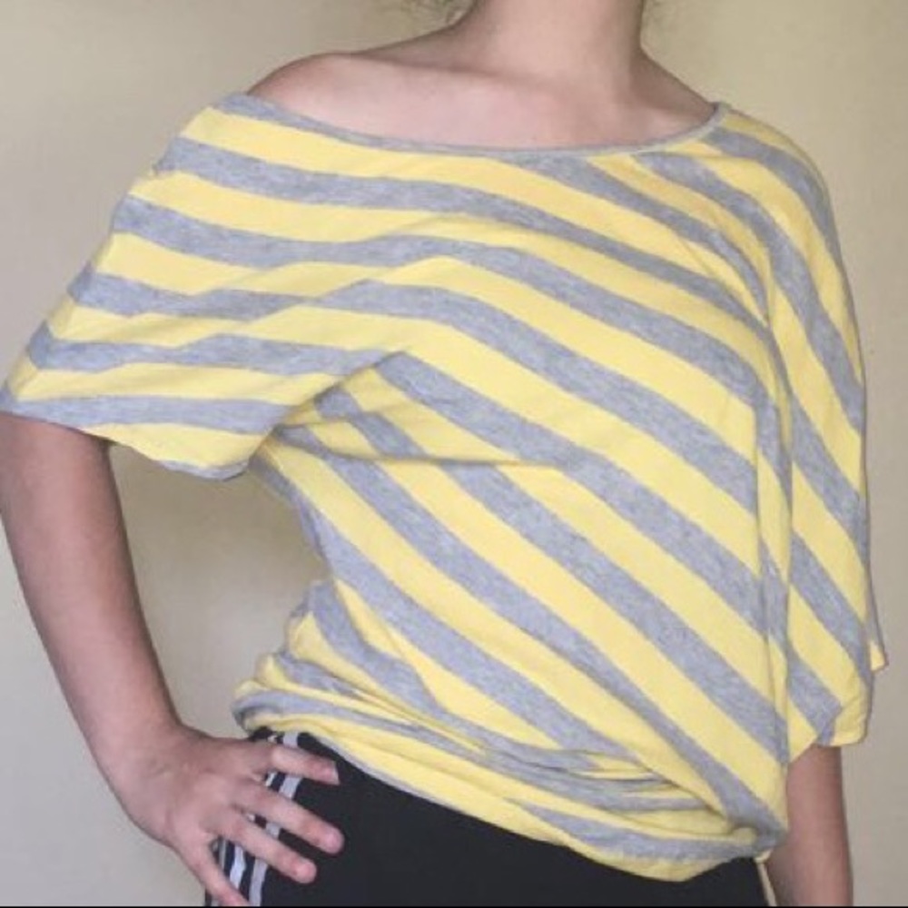 Off The Shoulder Yellow and Grey Shirt